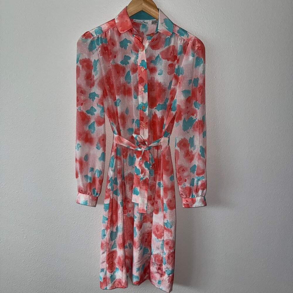 Vintage Schrader Sport Long Sleeve Floral Shirt Dress Size 6
